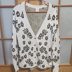 CAbi Cream Leopard Button Up Cardigan Sweater Size Small